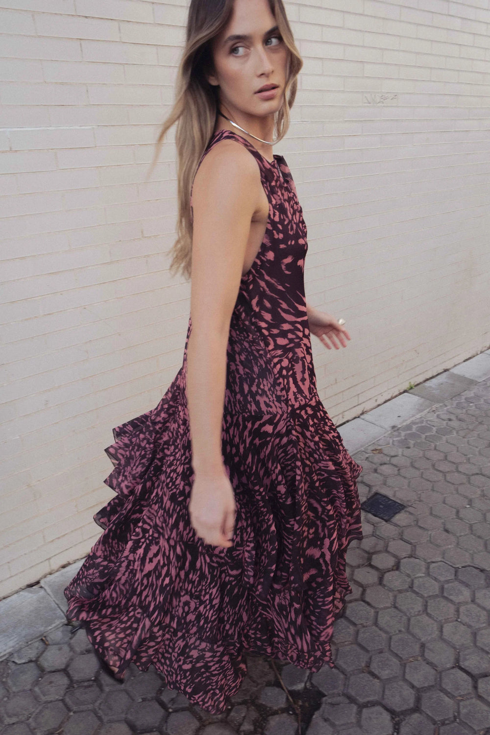 vestido volantes estampado-B7300